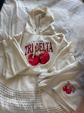 Tri Delta Cream Hoodie & Shorts Set with Cherry Graphic